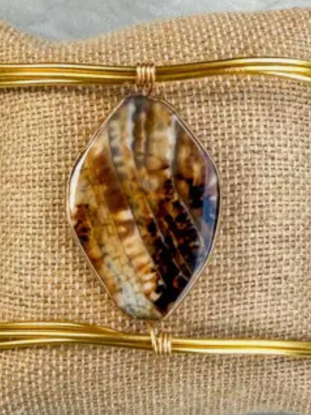 Cairo Gold-Tone Brown Marbled Pendant Cuff Bracelet